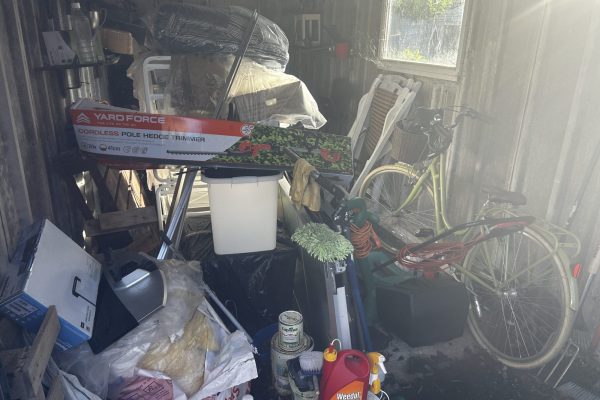 A cluttered household garage